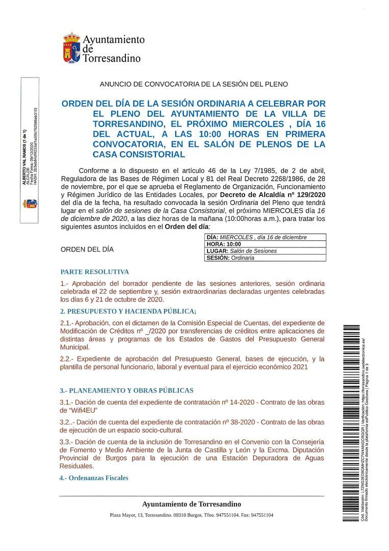 convocatoria pleno 16 diciembre