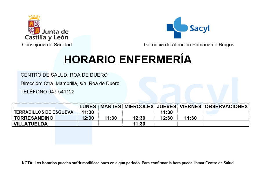 Horario enfermera
